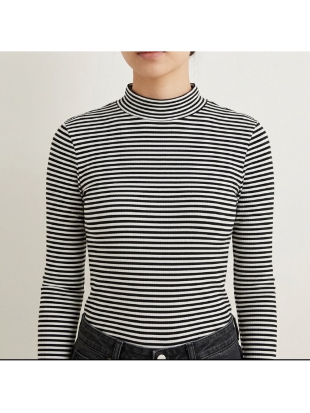 Jackson Rowe Striped Longsleeve Bodysuit Size Small Black White Mock Neck
